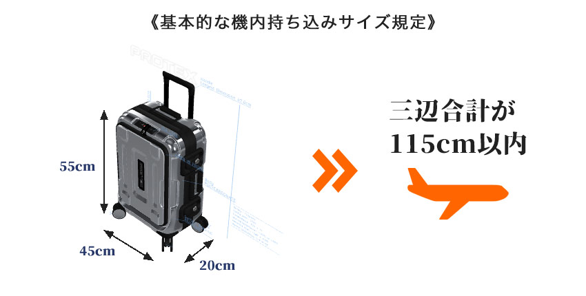 機内持ち込みサイズは115cm以内・受託手荷物サイズは158cm以内が基本